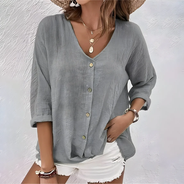 Women's V-Neck Button-Up Blouse