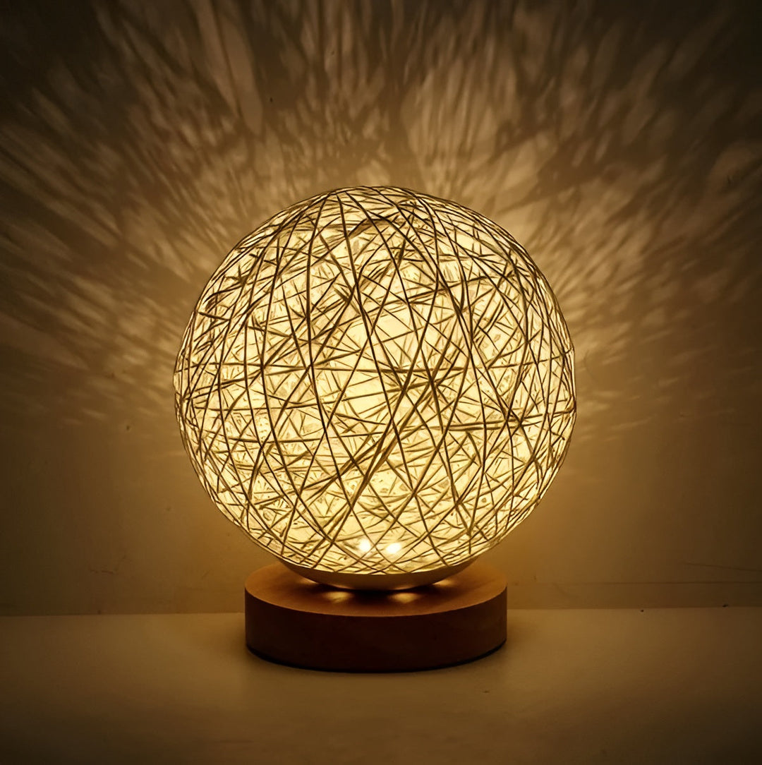 Rattan Ball Table Lamp | Warm Ambient Glow, USB | Bedroom, Desk | Beige