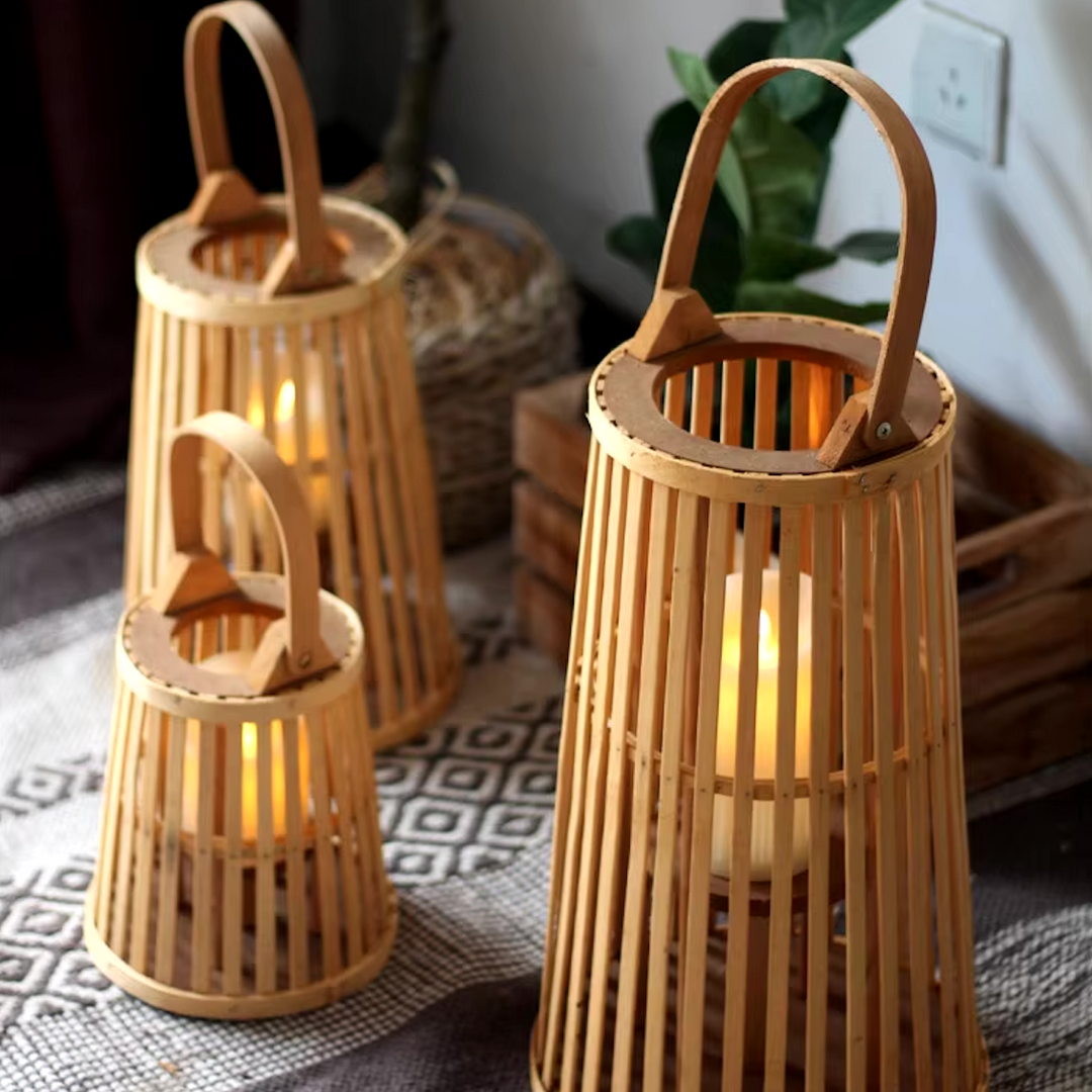 Flameless Bamboo Candle Holder | Safe Warm Glow | Patio & Home Decor