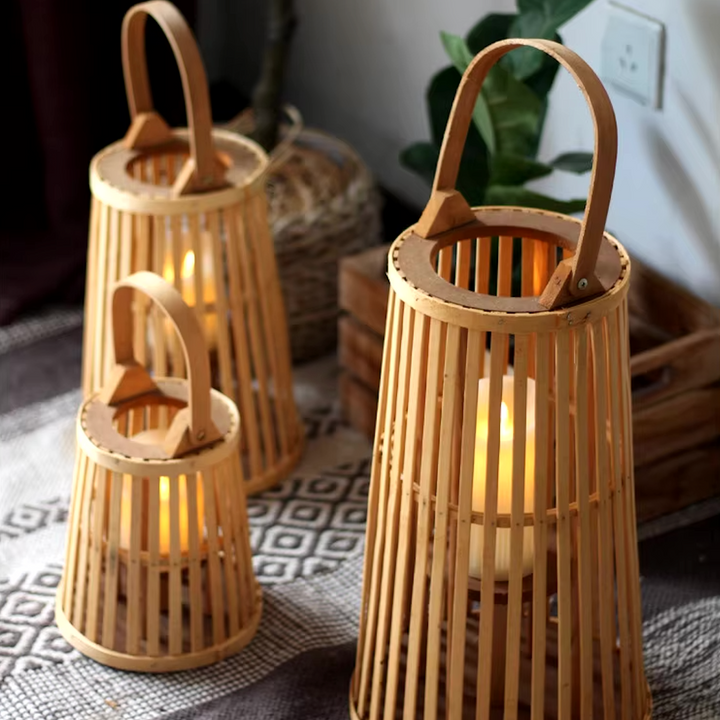 Flameless Bamboo Candle Holder | Safe Warm Glow | Patio & Home Decor