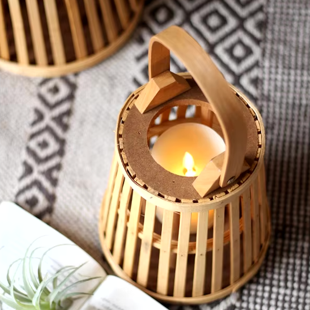 Flameless Bamboo Candle Holder | Safe Warm Glow | Patio & Home Decor