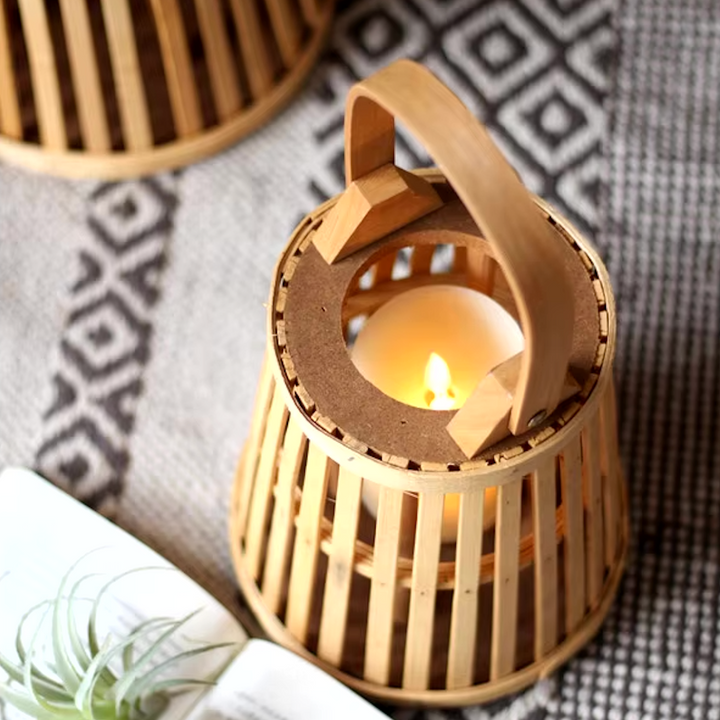 Flameless Bamboo Candle Holder | Safe Warm Glow | Patio & Home Decor