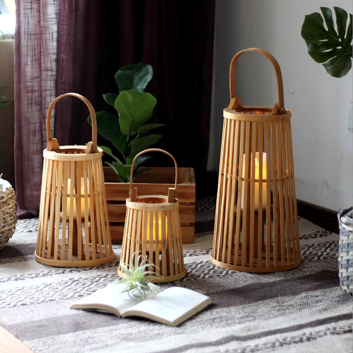Flameless Bamboo Candle Holder | Safe Warm Glow | Patio & Home Decor