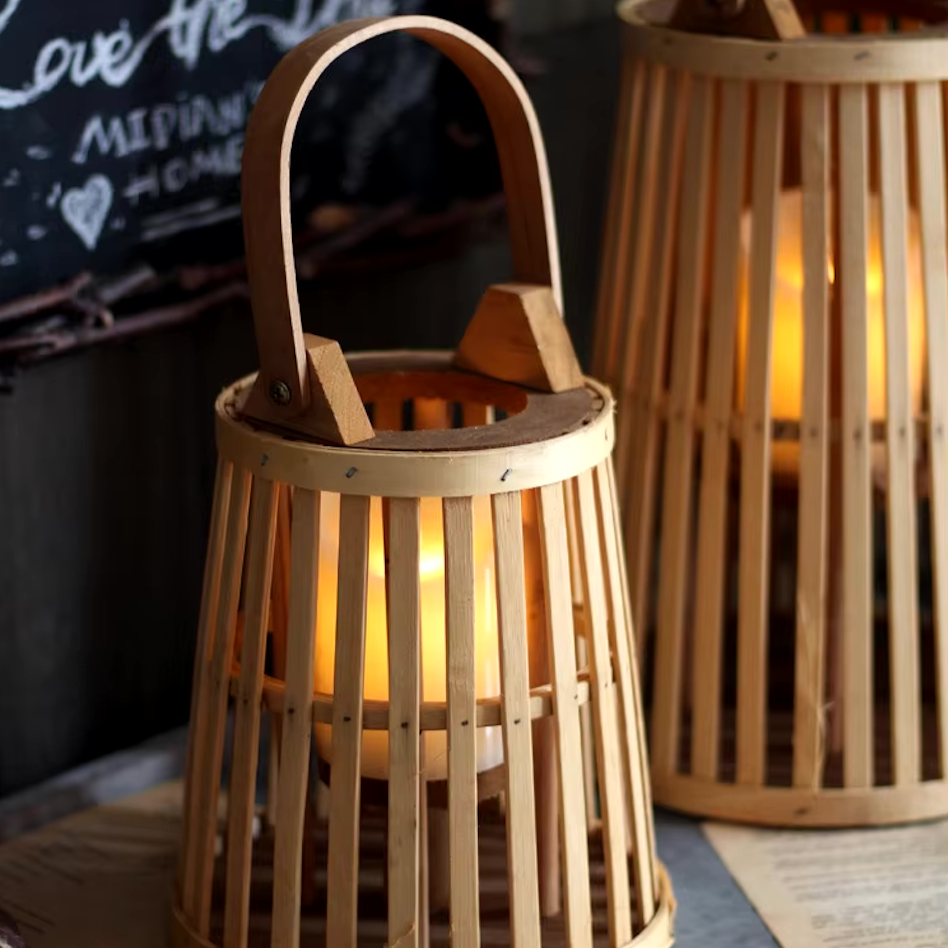 Flameless Bamboo Candle Holder | Safe Warm Glow | Patio & Home Decor
