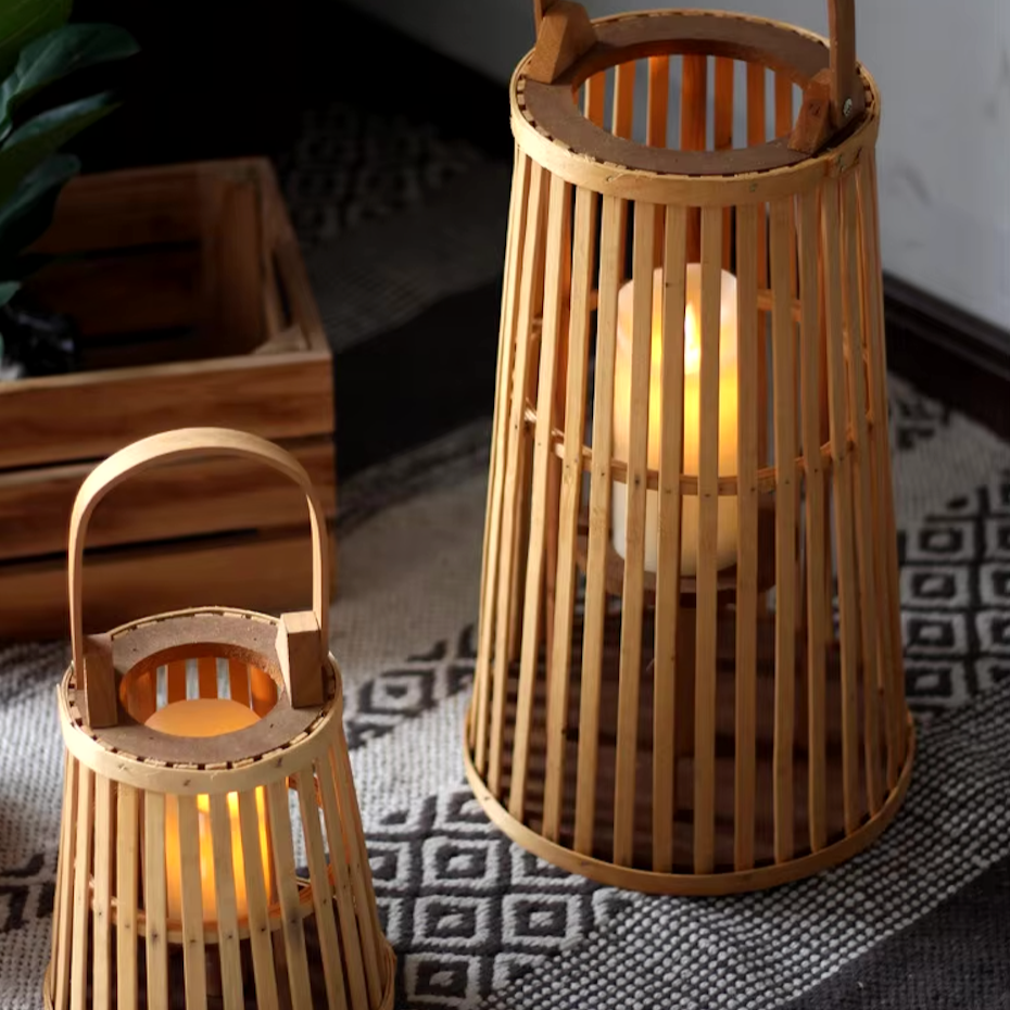 Flameless Bamboo Candle Holder | Safe Warm Glow | Patio & Home Decor