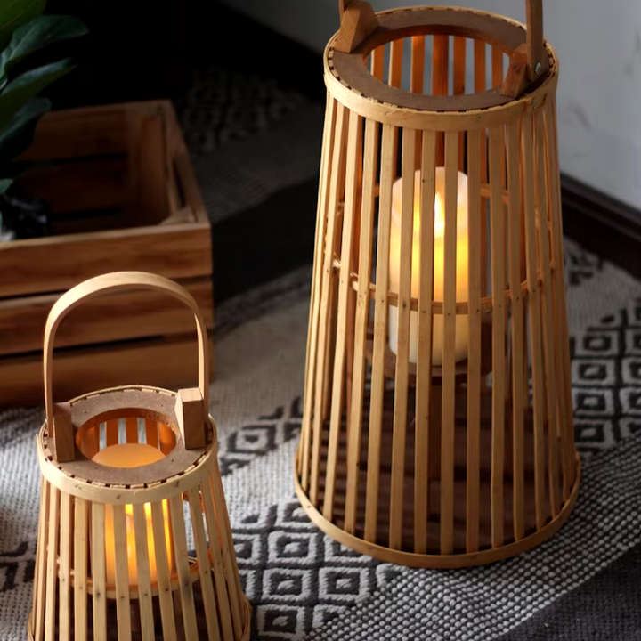 Flameless Bamboo Candle Holder | Safe Warm Glow | Patio & Home Decor