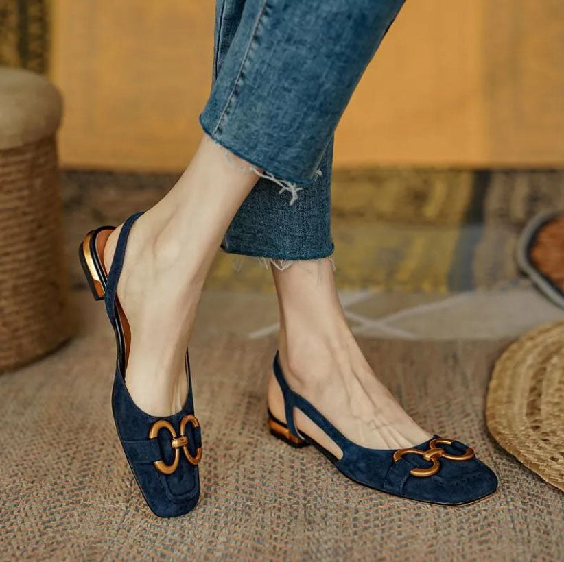 Covernorth Women's Suede Square-Toe Slingback Flats