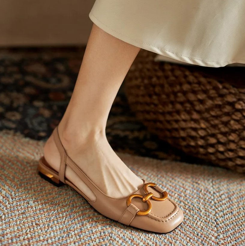 Covernorth Women's Suede Square-Toe Slingback Flats