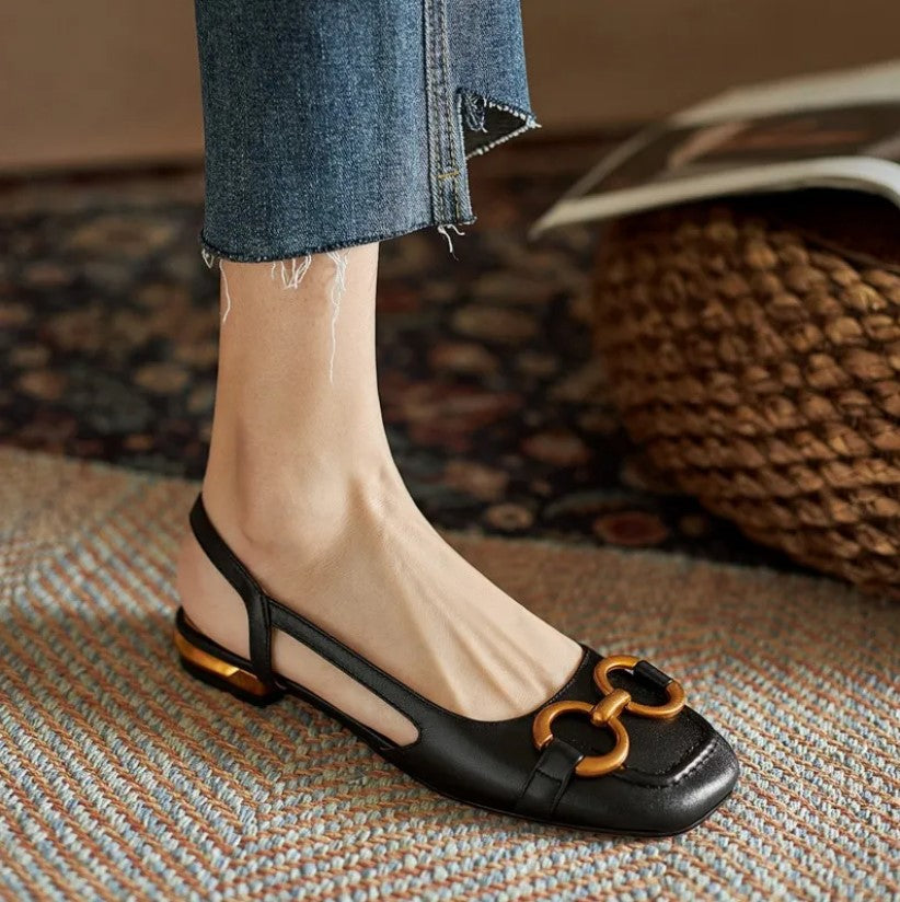 Covernorth Women's Suede Square-Toe Slingback Flats