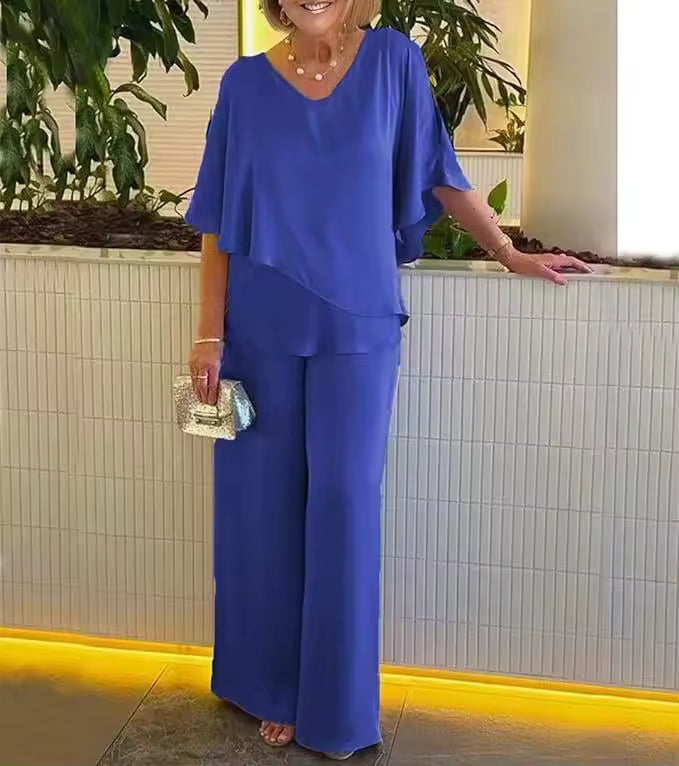 Women's Chiffon Top Wide Leg Pants Set