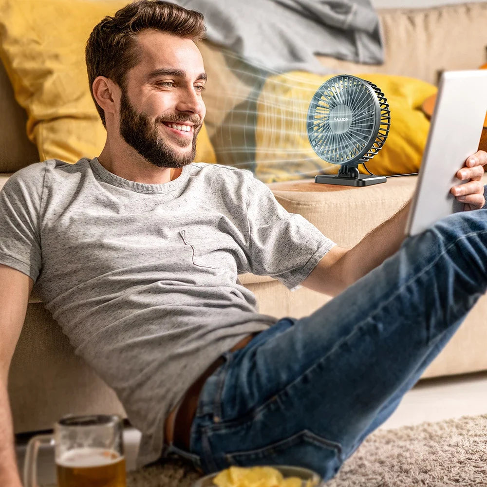 USB Desk Fan │ 3-Speed Quiet Airflow │ Bedside & Office Table