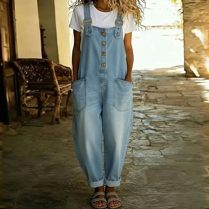 Women's Button-Front Denim Overalls