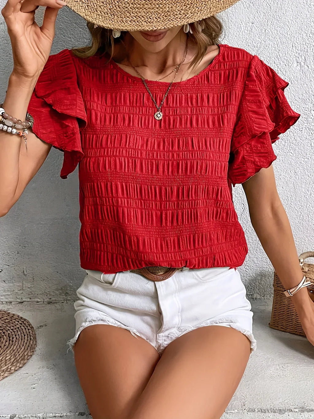 Women’s Smocked Ruffle-Sleeve Blouse