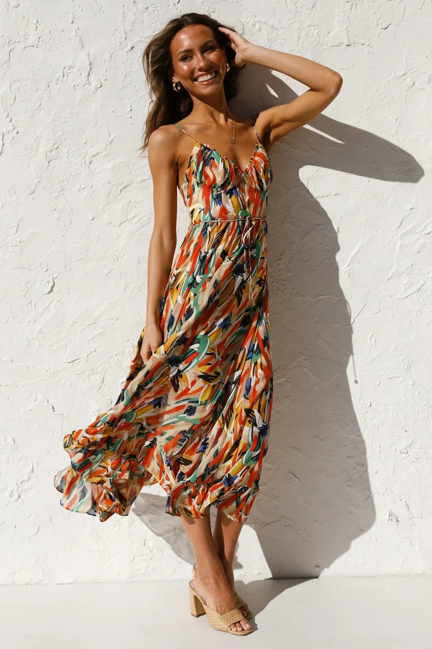 Women's Floral Spaghetti Strap Midi Dress