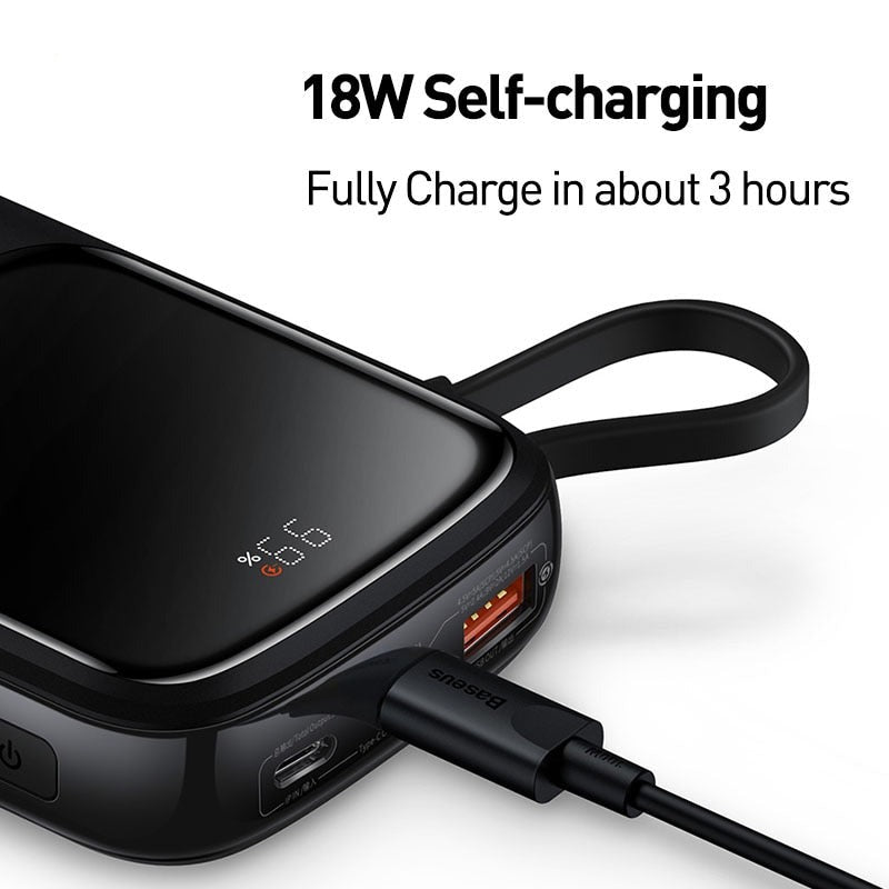 Mini Power Bank with Cable | 10000mAh Fast Charging | Travel & Daily Use