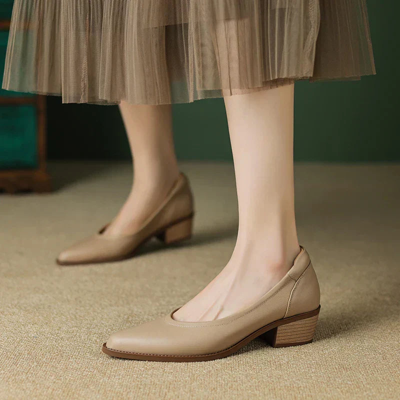 Covernorth Women's Leather Block Heel Pumps