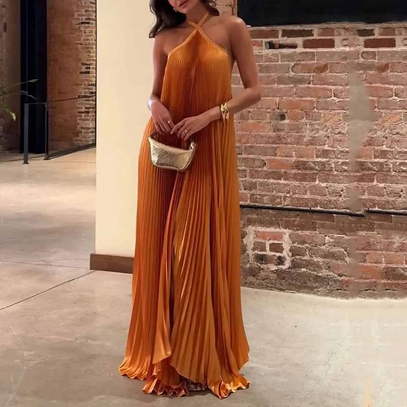 Covernorth Women's Flowy Pleated Halter Maxi Dress