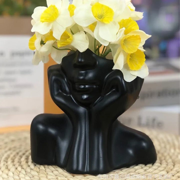 Face Flower Vase | Elegant Art Sculpture Decor | Living Room