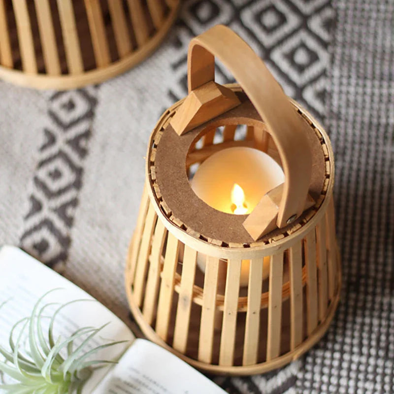 Flameless Bamboo Candle Holder | Safe Warm Glow | Patio & Home Decor