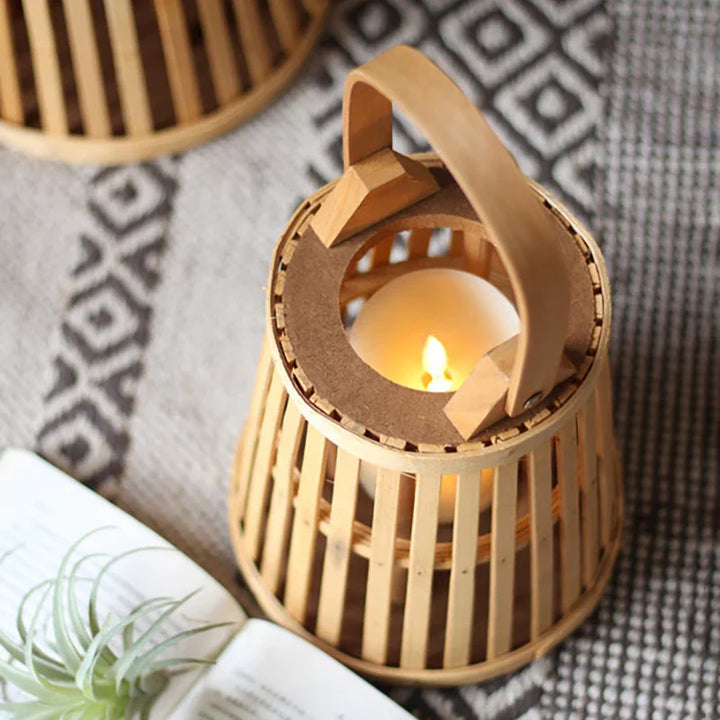 Flameless Bamboo Candle Holder | Safe Warm Glow | Patio & Home Decor