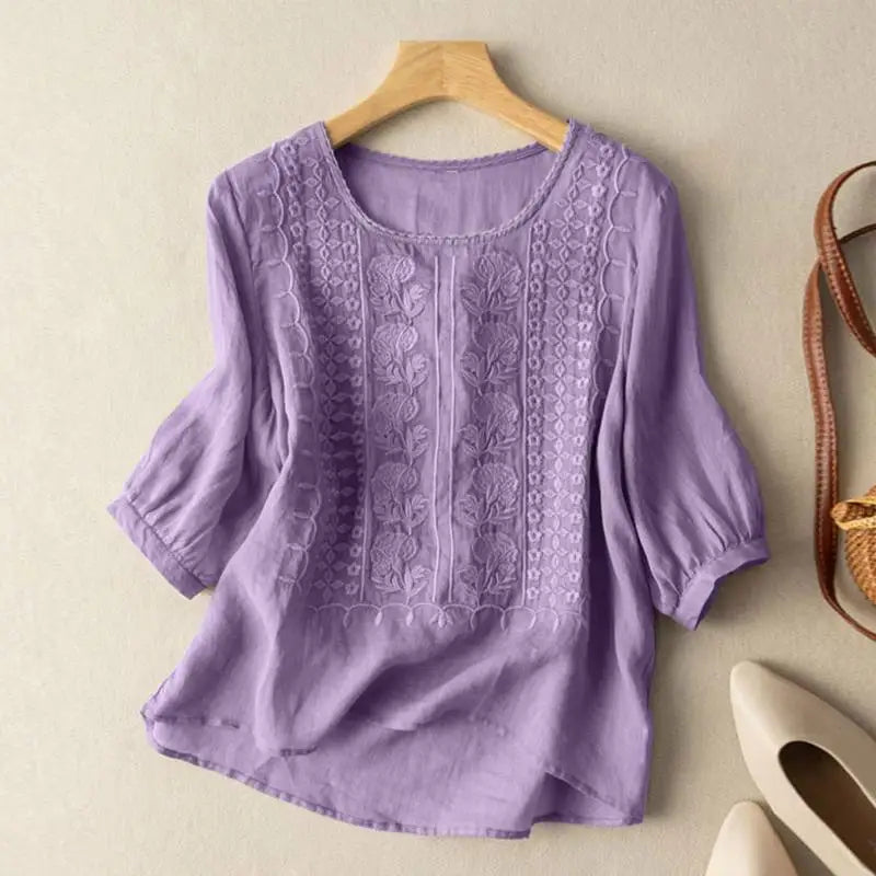 Women’s Embroidered Three-Quarter Sleeve Blouse