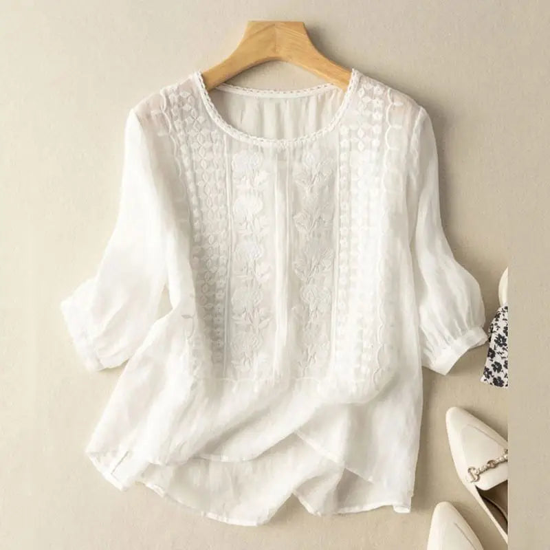 Women’s Embroidered Three-Quarter Sleeve Blouse