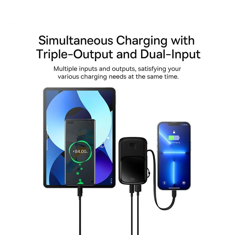 Mini Power Bank with Cable | 10000mAh Fast Charging | Travel & Daily Use