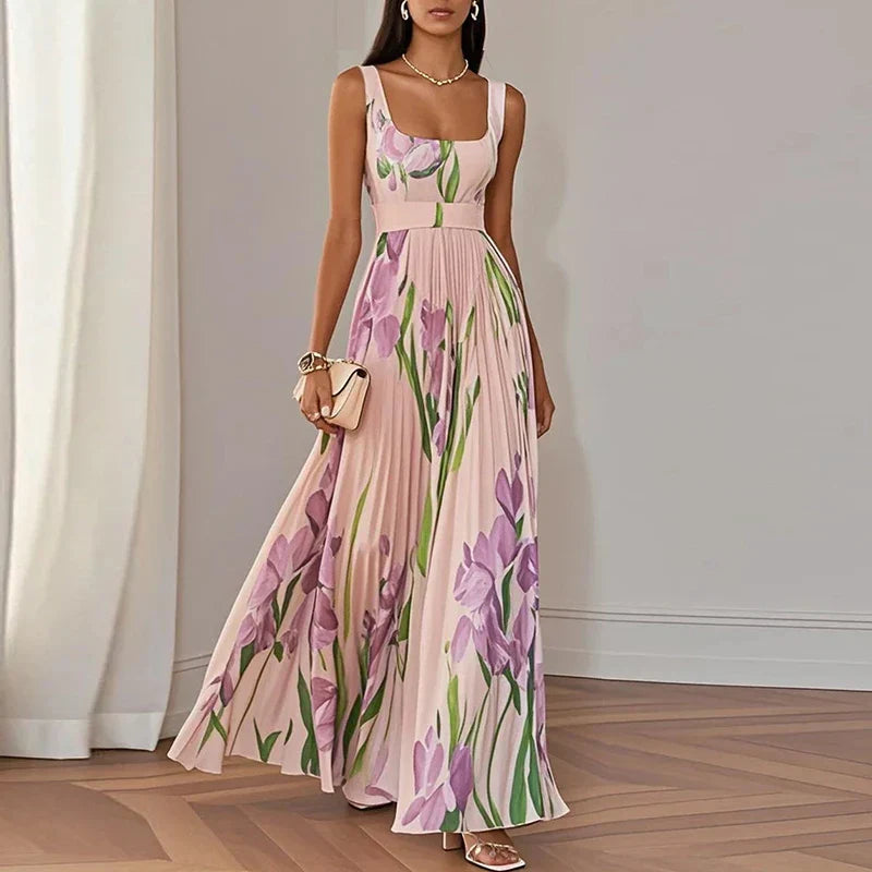 Women’s Floral Print Square Neck Maxi Dress