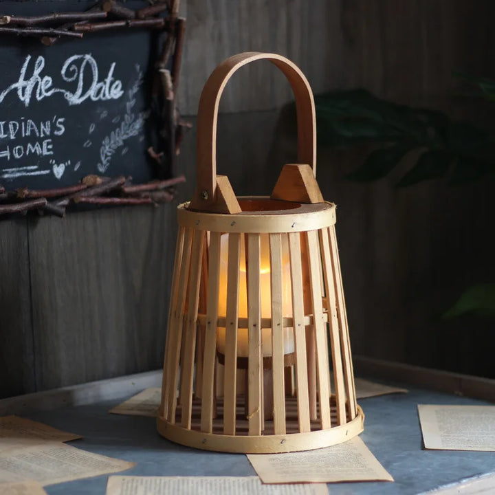 Flameless Bamboo Candle Holder | Safe Warm Glow | Patio & Home Decor
