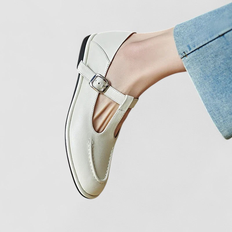 Women's Leather T-Strap Mary Jane Flats