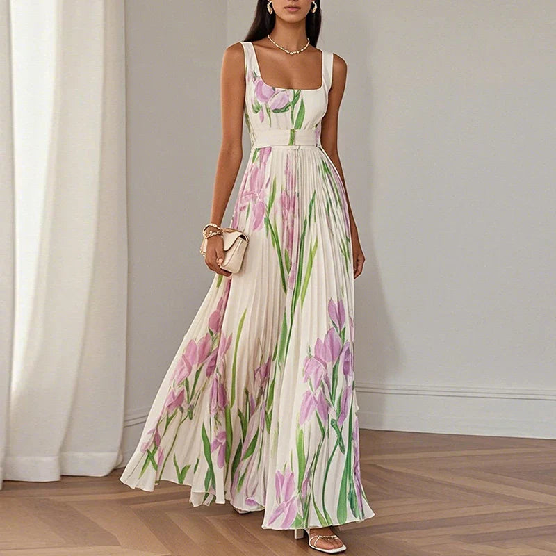 Women’s Floral Print Square Neck Maxi Dress