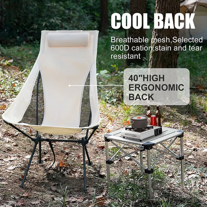 High Back Camping Chair | Breathable Mesh, Compact Fold | Portable for Sand, Travel