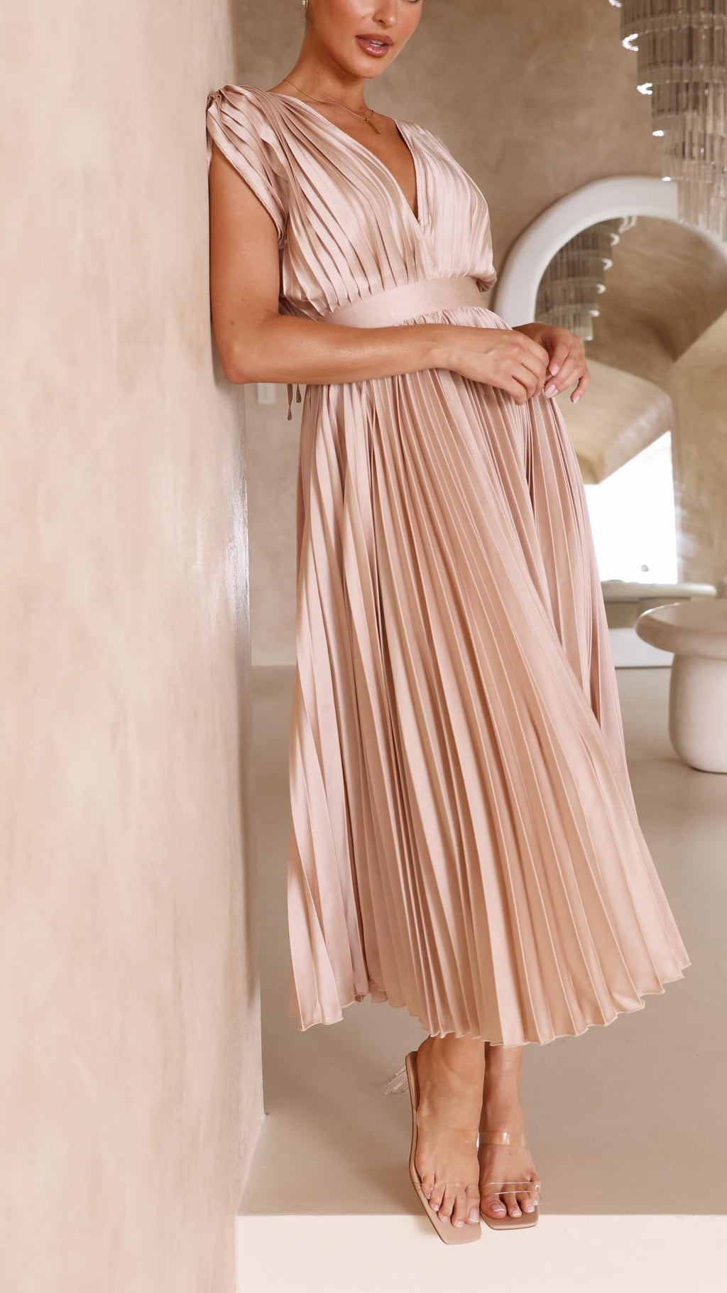 Covernorth Women's Pleated V-Neck Midi Dress