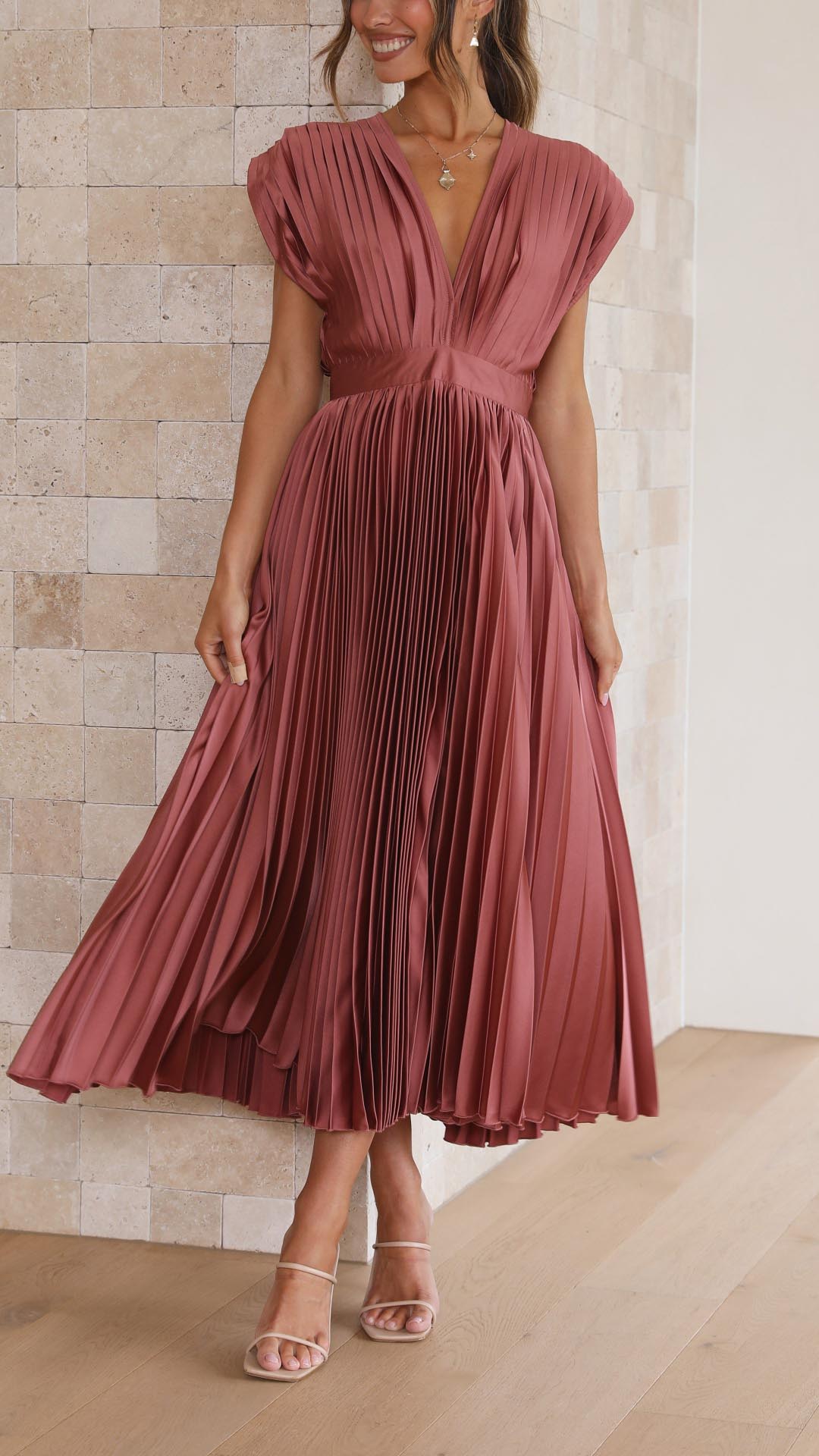 Covernorth Women's Pleated V-Neck Midi Dress