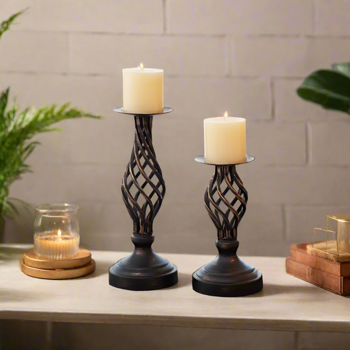 Candle Holder | Iron Twisted Pillar Stand | Living Room & Dining