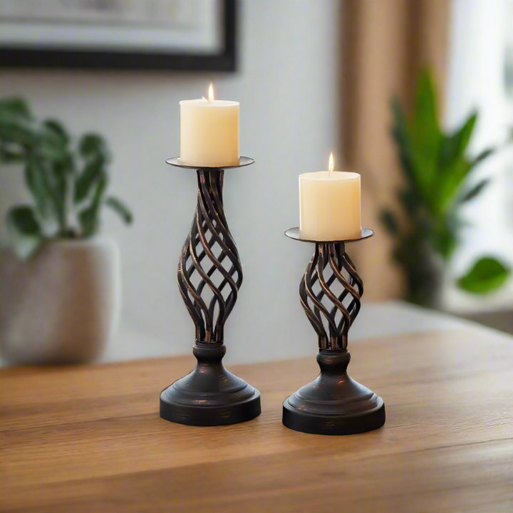 Spiral Candle Holder | Elegant Wrought Iron Decor | Table & Shelf
