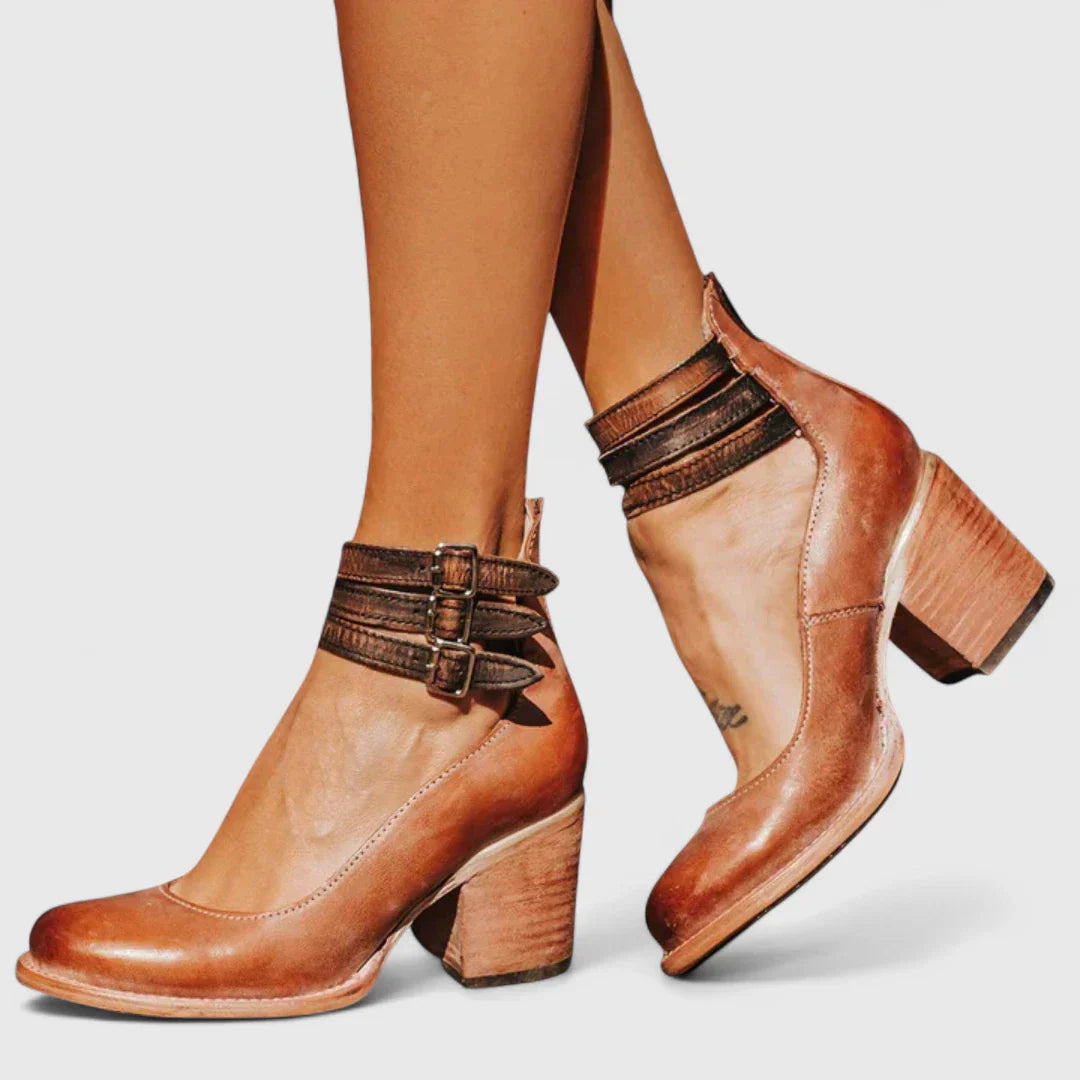 Women's Triple Strap Block Heel Pumps
