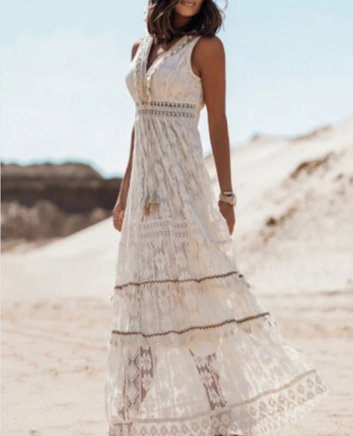 Women’s V-Neck Lace Maxi Dress