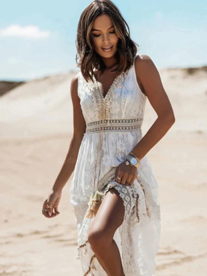 Women’s V-Neck Lace Maxi Dress