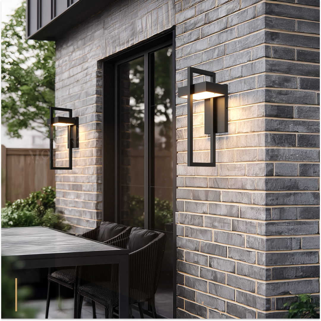 Modern Geometric LED Outdoor Wall Sconce Architectural Entryway Light
