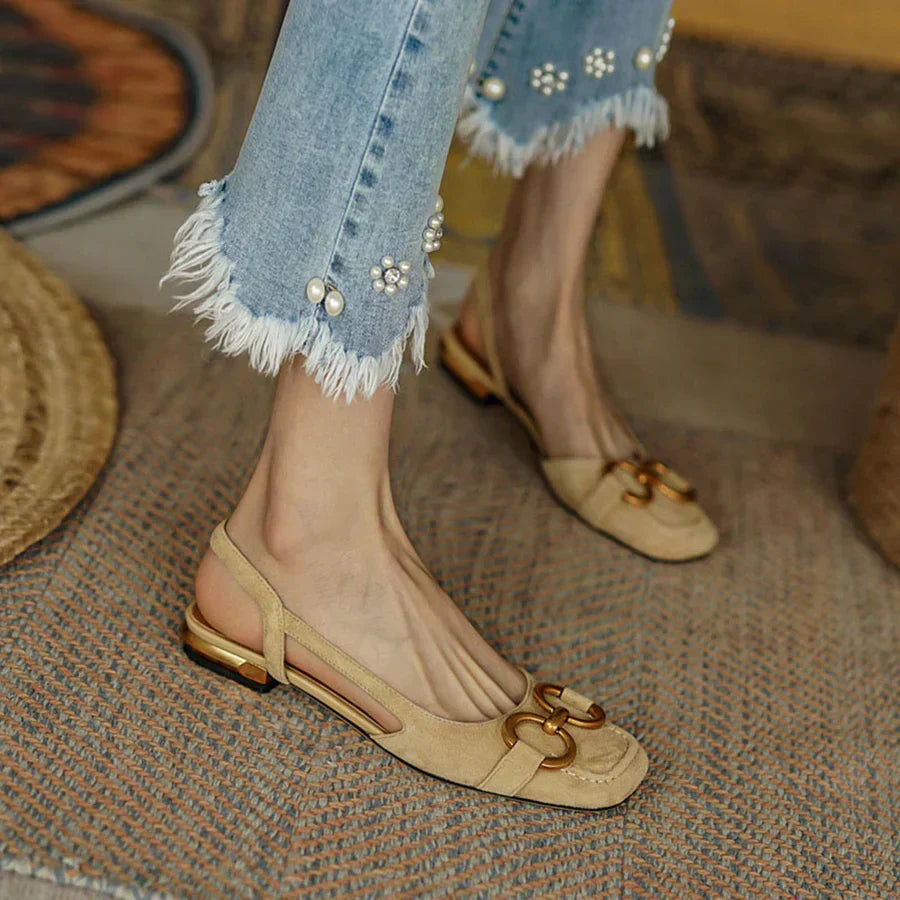 Covernorth Women's Suede Square-Toe Slingback Flats