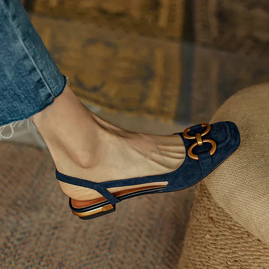 Covernorth Women's Suede Square-Toe Slingback Flats