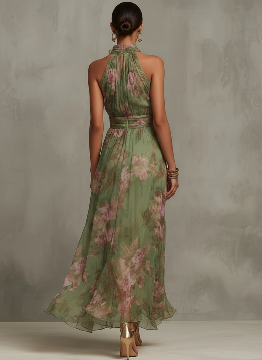 Women’s Floral Halter Chiffon Maxi Dress