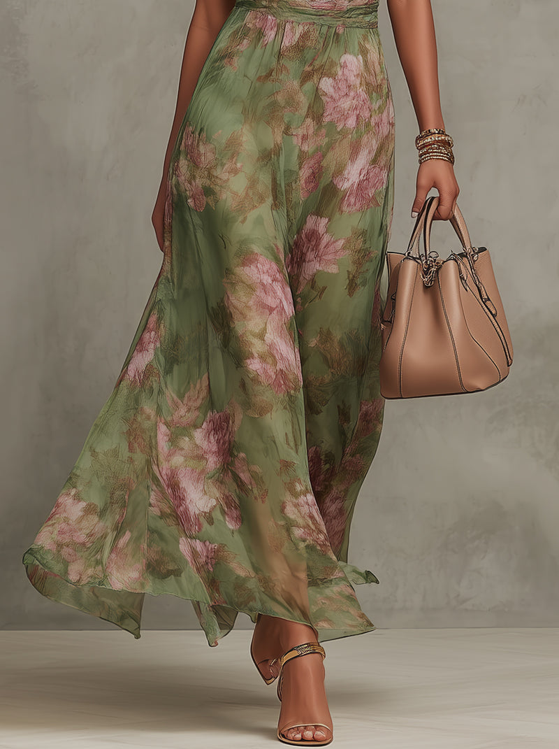 Women’s Floral Halter Chiffon Maxi Dress