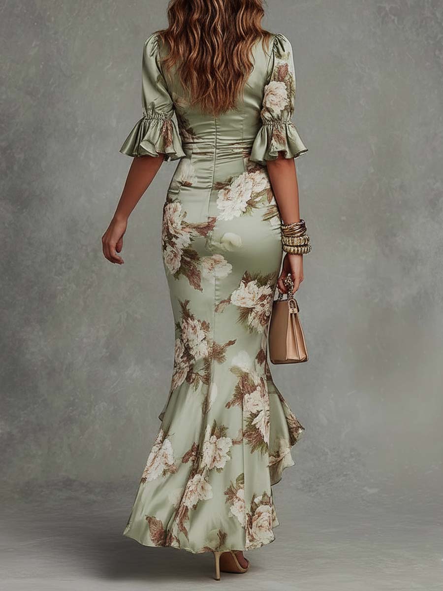 Women’s Floral Ruched Maxi Dress