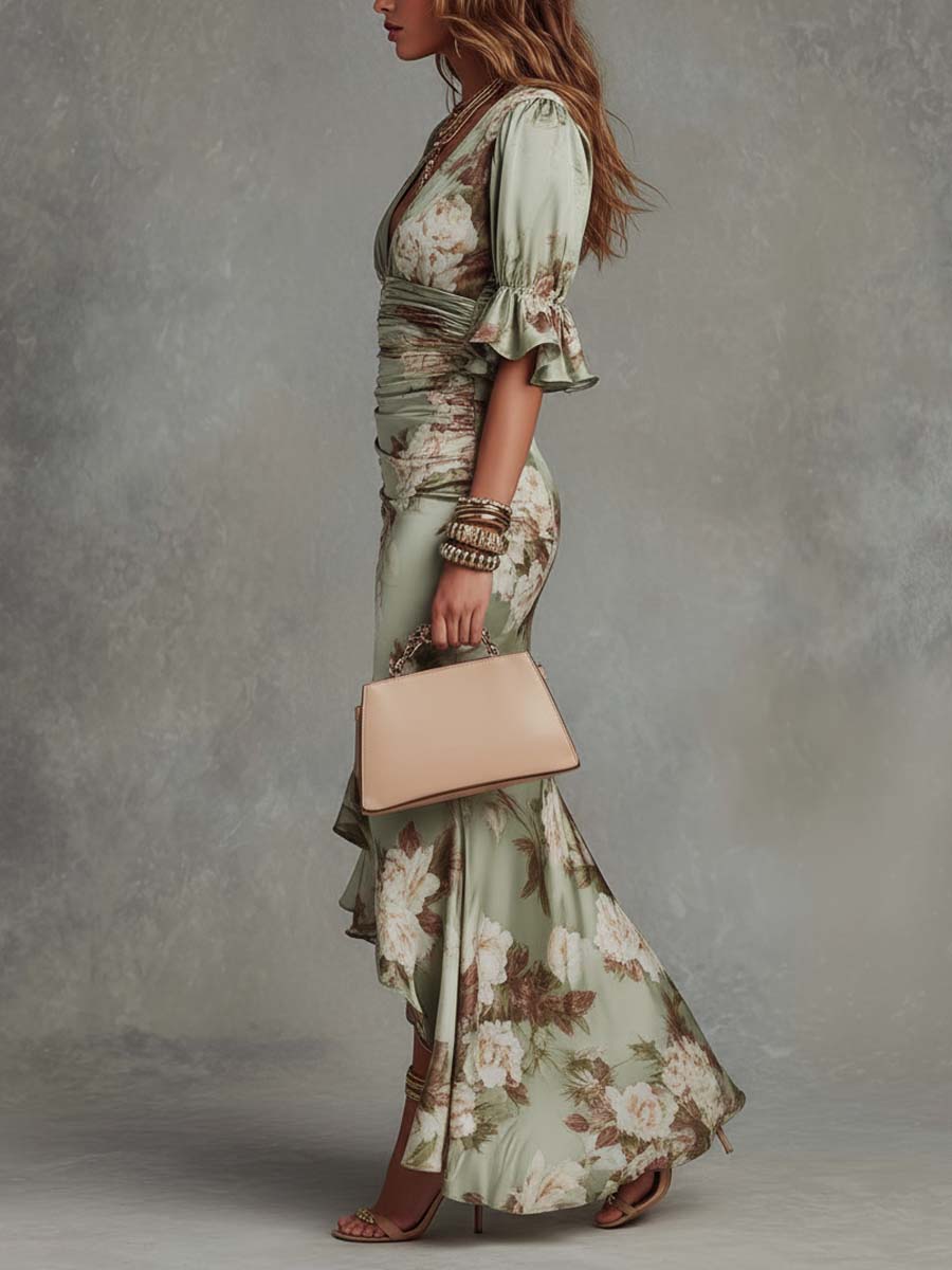 Women’s Floral Ruched Maxi Dress