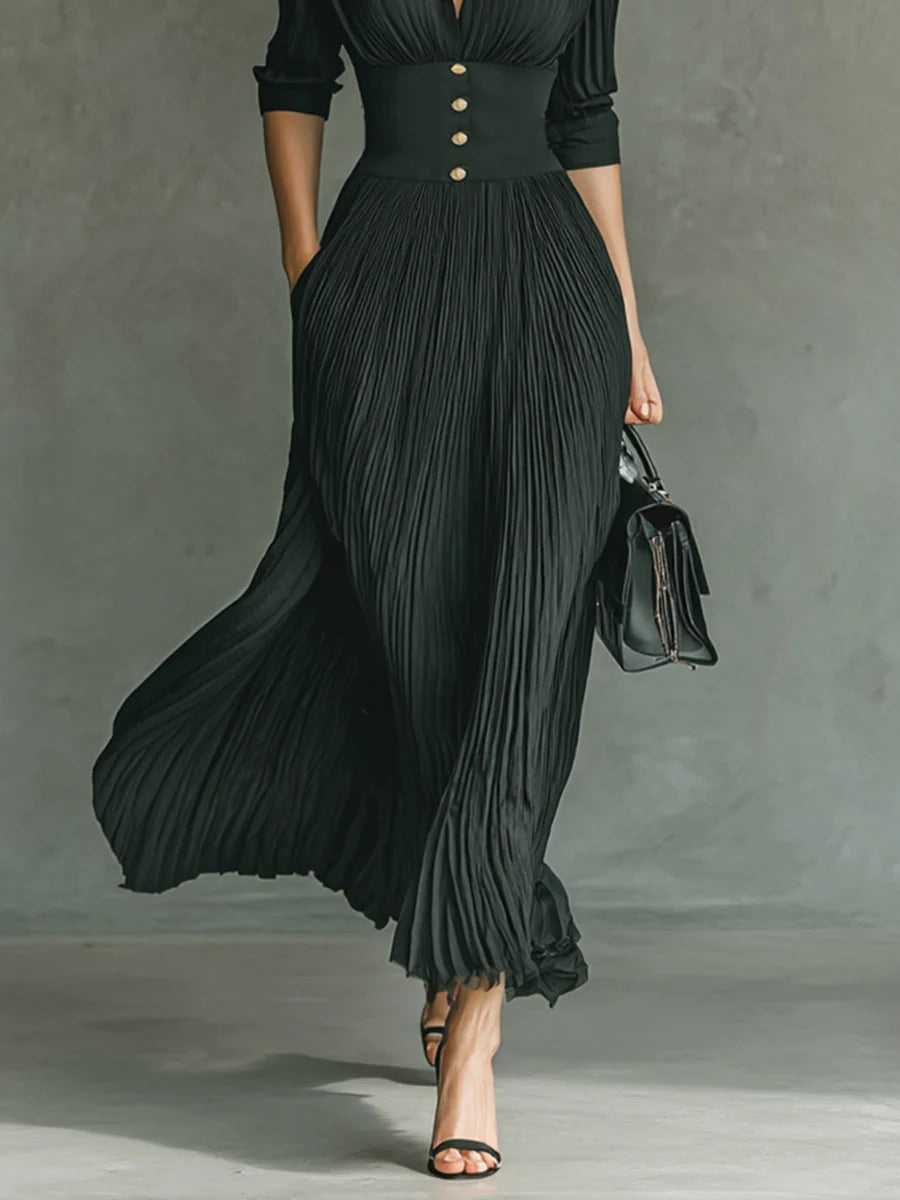 Covernorth Long-Sleeve Pleated Maxi Dress