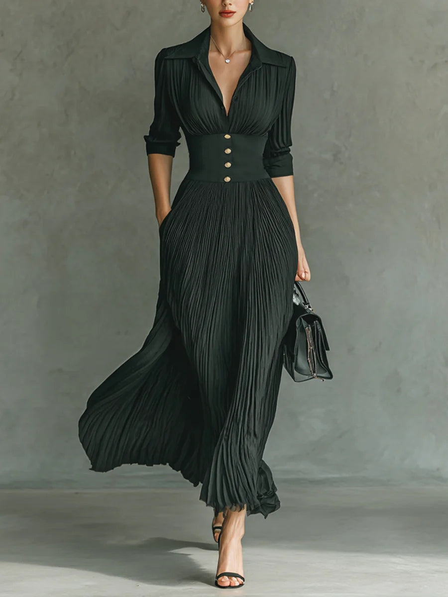 Covernorth Long-Sleeve Pleated Maxi Dress