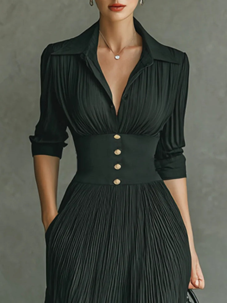 Covernorth Long-Sleeve Pleated Maxi Dress