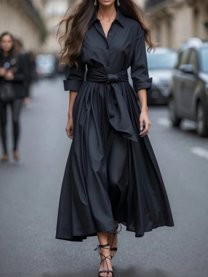 Covernorth Women’s Long-Sleeve Belted Maxi Shirt Dress